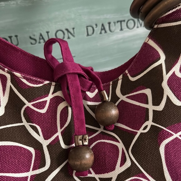 Purple and Brown Geometric Tote Bag with Faux Leather Metallic Handles - Picture 2 of 10